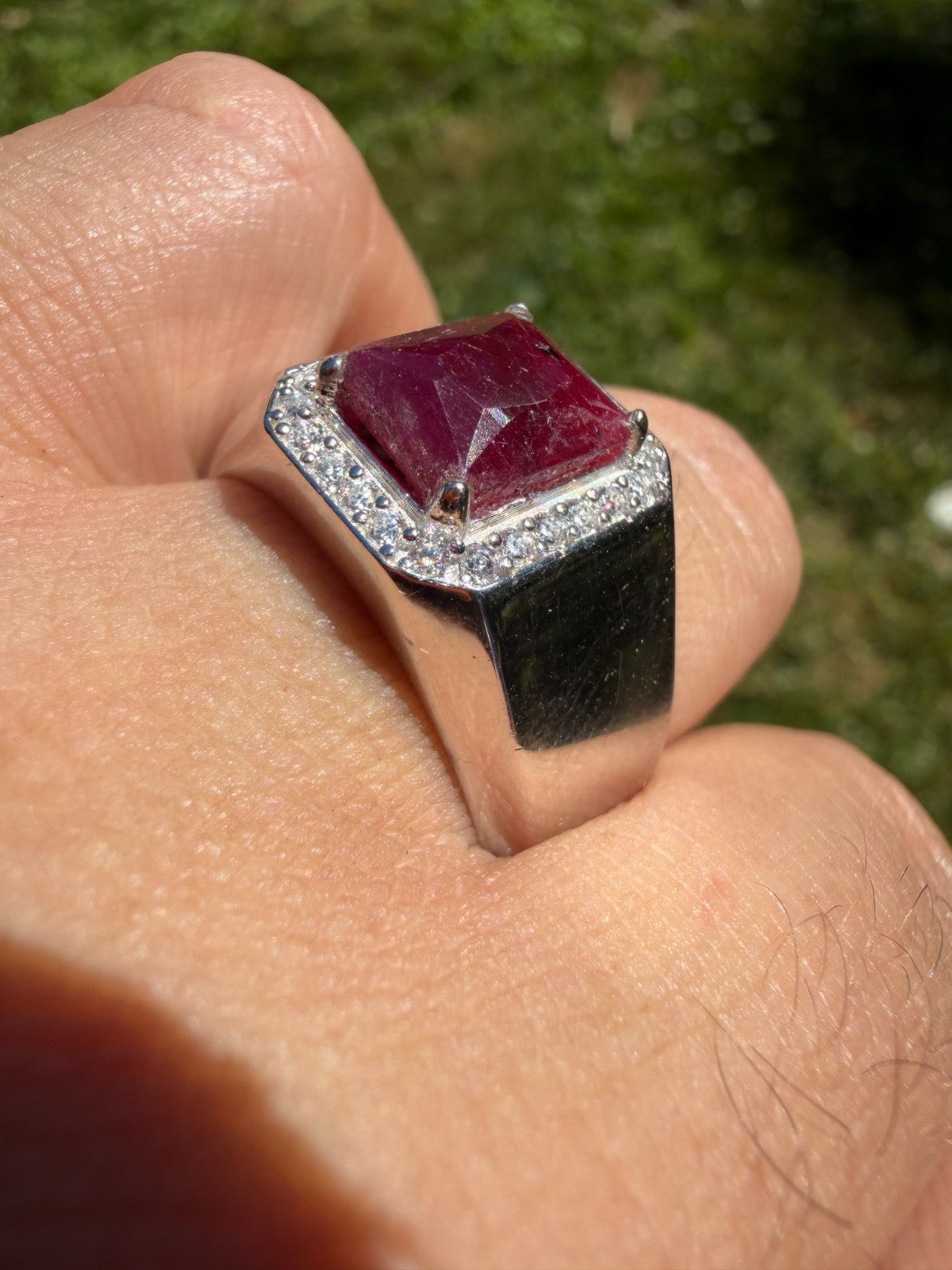MOISSANITE Cardinal Crown Ring - 925 Silver - Genuine Red Ruby Stone