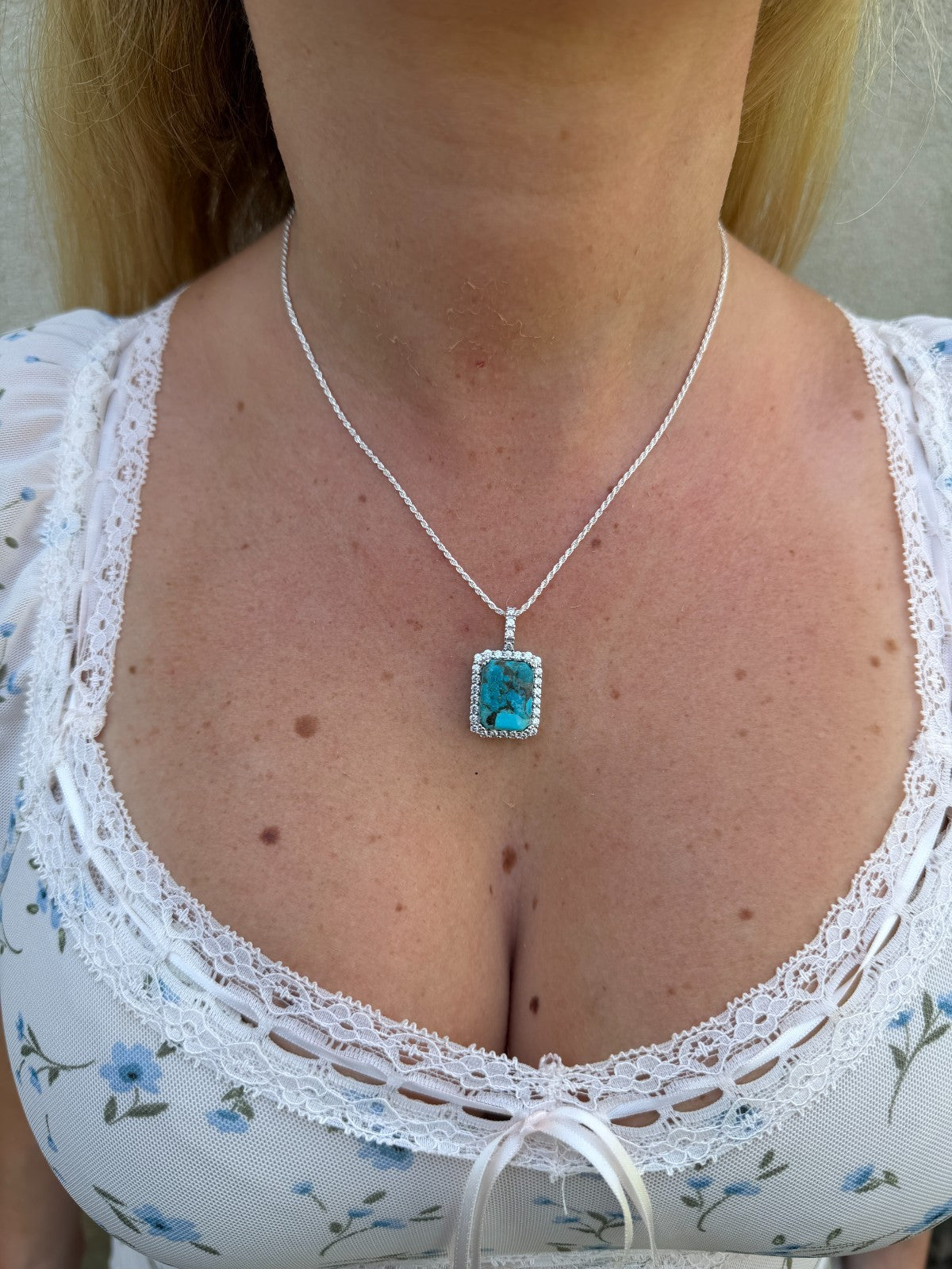 MOISSANITE Royalty Ocean Freeze Pendant - 925 Silver - Genuine Blue Turquoise Stone