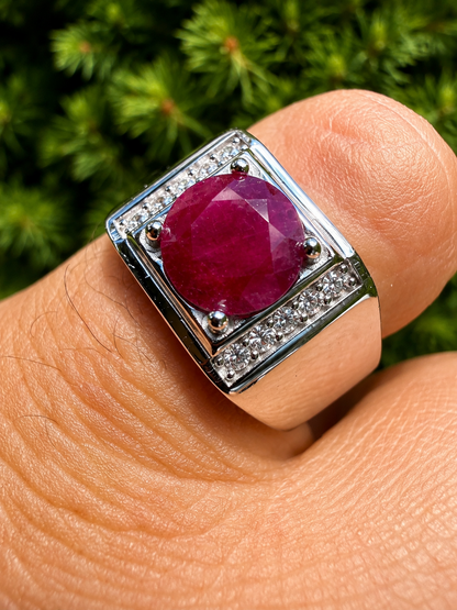 MOISSANITE Monarch Ring - 925 Silver - Genuine Red Ruby Stone