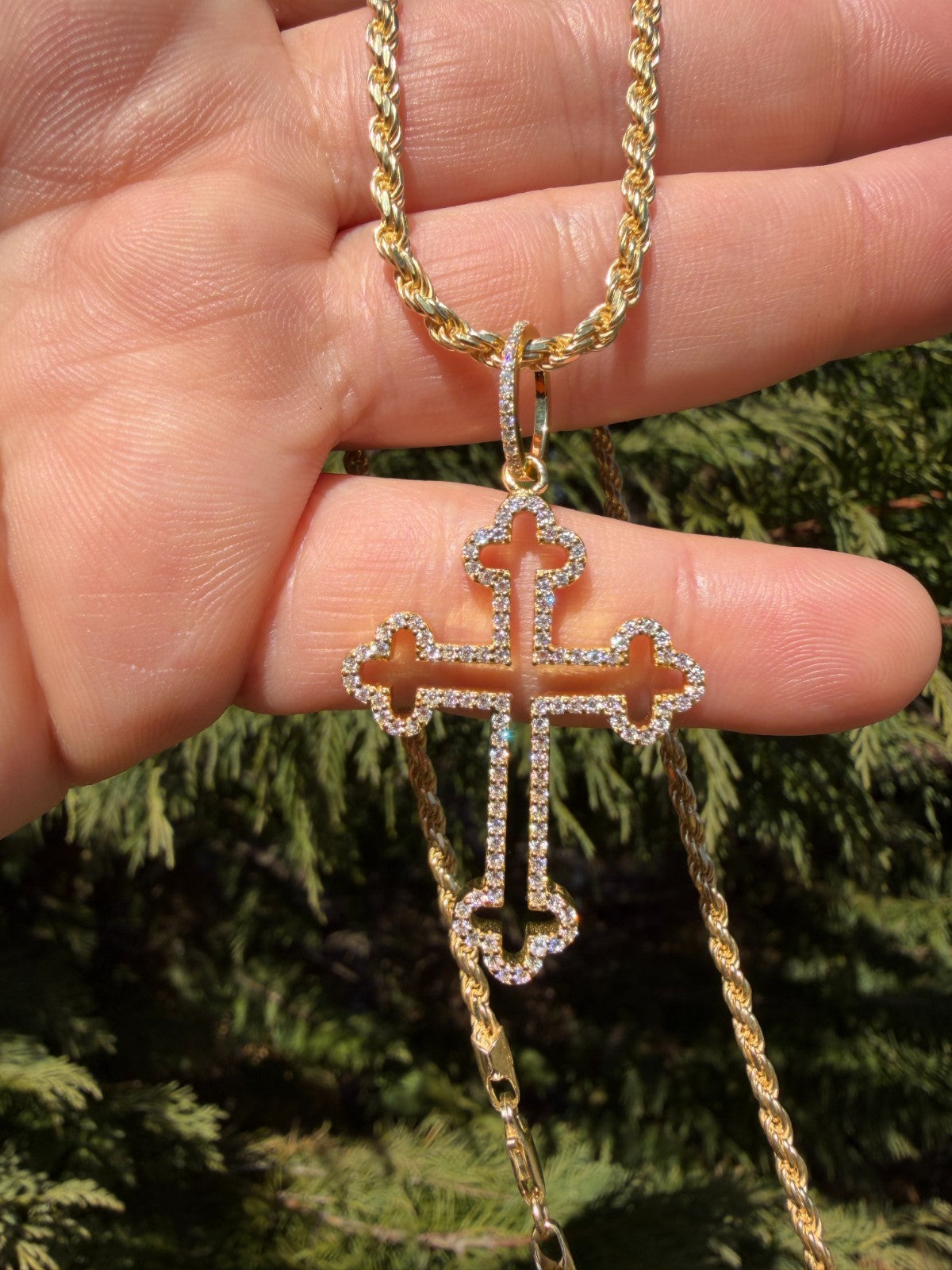 MOISSANITE Gothic Cross Cutout Pendant - 14k Gold Vermeil 925 Silver - 3 Sizes 1.33"-3"
