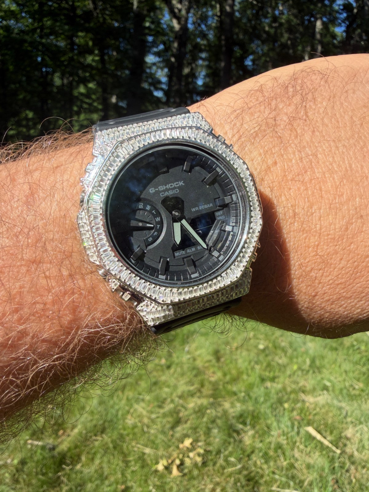 MOISSANITE Real 925 Silver Iced Baguette Casio G Shock GA-2100 Hip Hop Watch