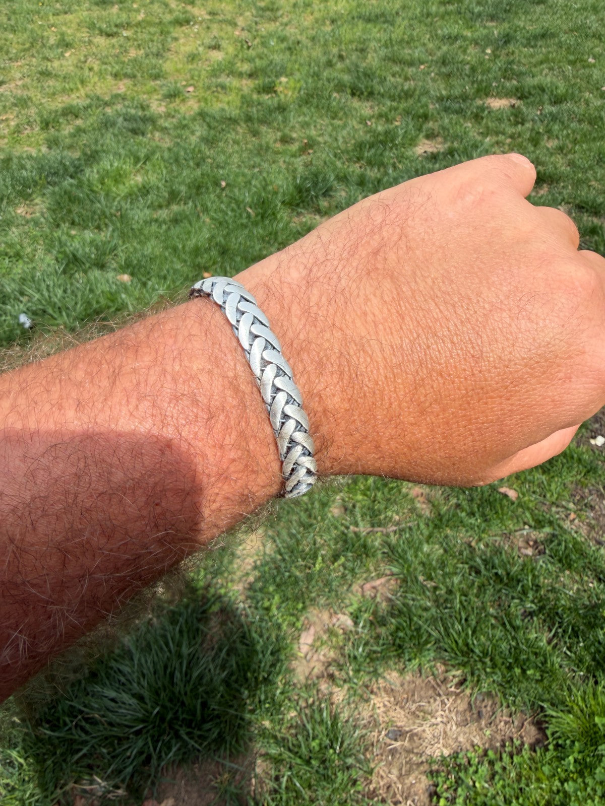 Wheat Link Bracelet With Custom Lion Sleek Clasp - 925 Sterling Silver Oxidized Gunmetal - 7"-9" - 10mm