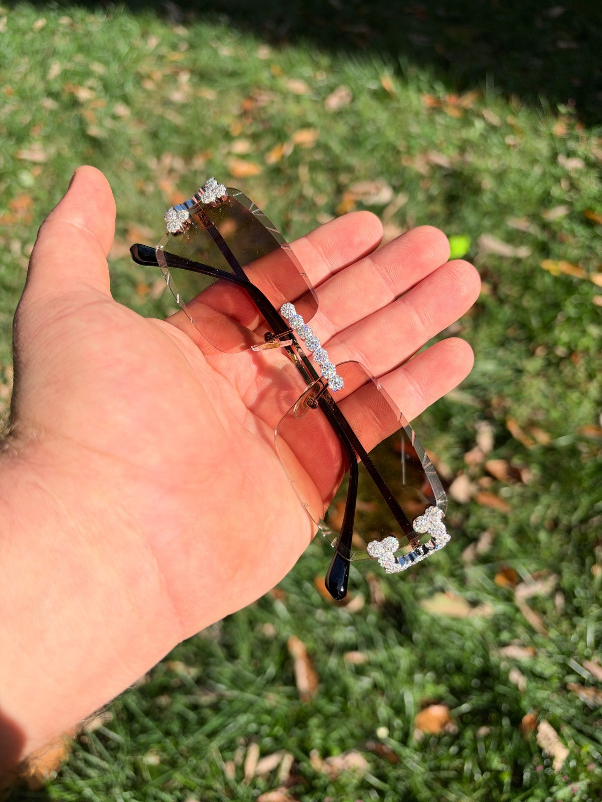 MOISSANITE Cluster Custom Iced Out Sunglasses - 925 Silver Buffs - Light Brown