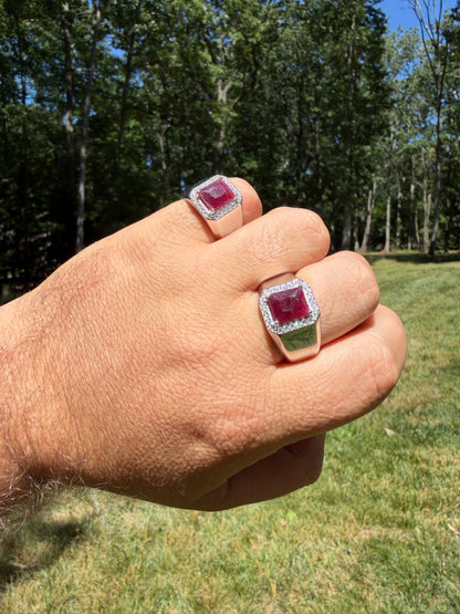 MOISSANITE Cardinal Crown Ring - 925 Silver - Genuine Red Ruby Stone