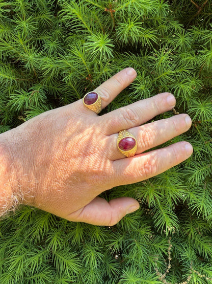 Columbian King Ring - 14k Gold Vermeil 925 Silver - Genuine Red Ruby Stone
