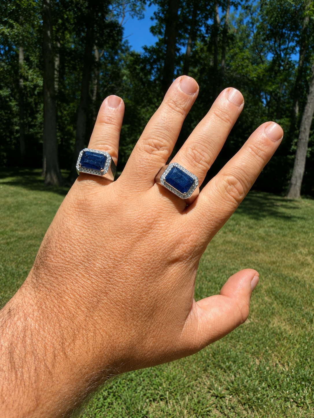 MOISSANITE Fortress Ring - 925 Silver - Genuine Blue Sapphire Stone