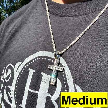 Real 925 Silver Cross Iced Pendant Upside Down Set Reverse MOISSANITE Necklace