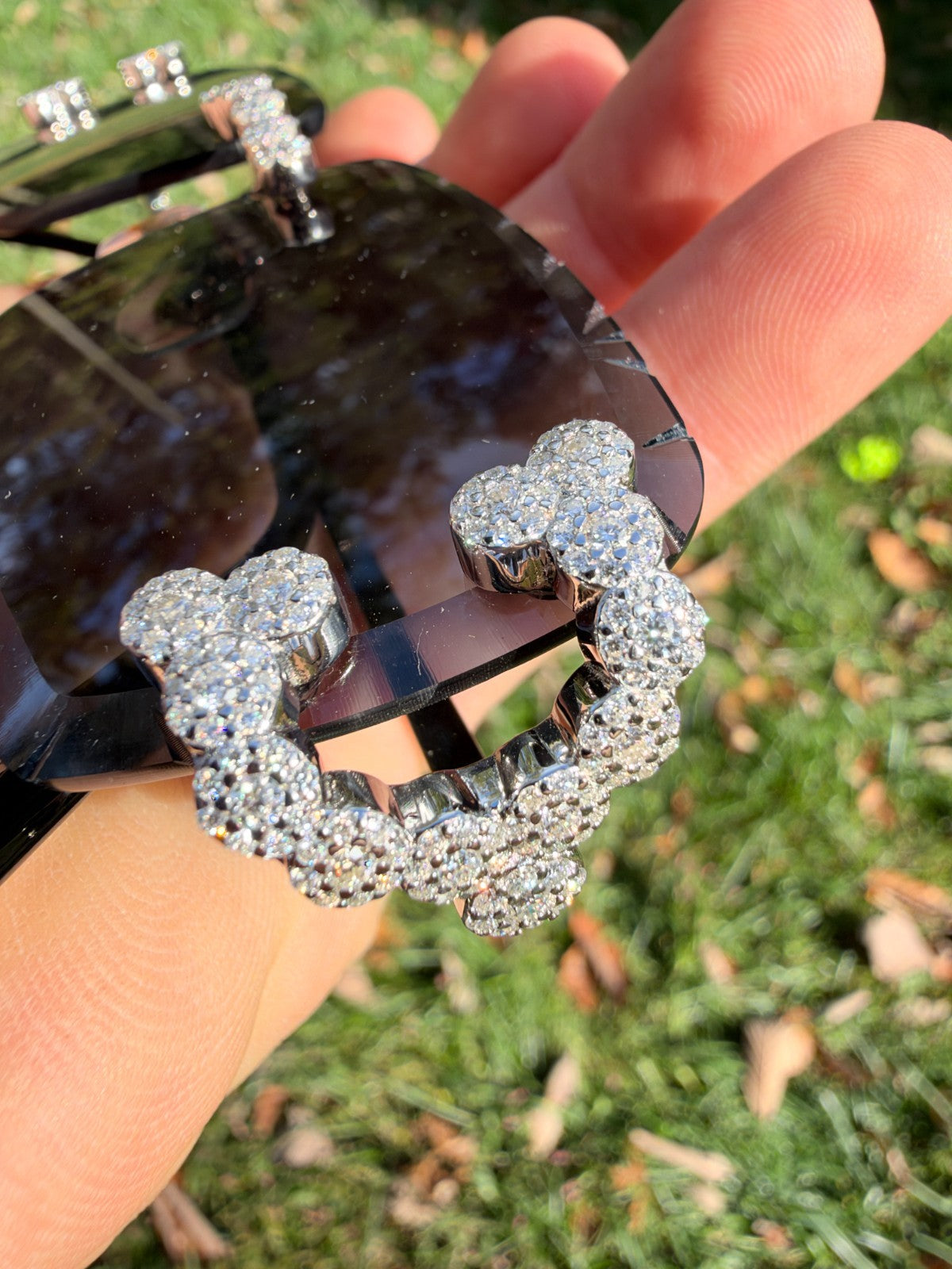 MOISSANITE Cluster Custom Iced Out Sunglasses - 925 Silver Buffs - Black
