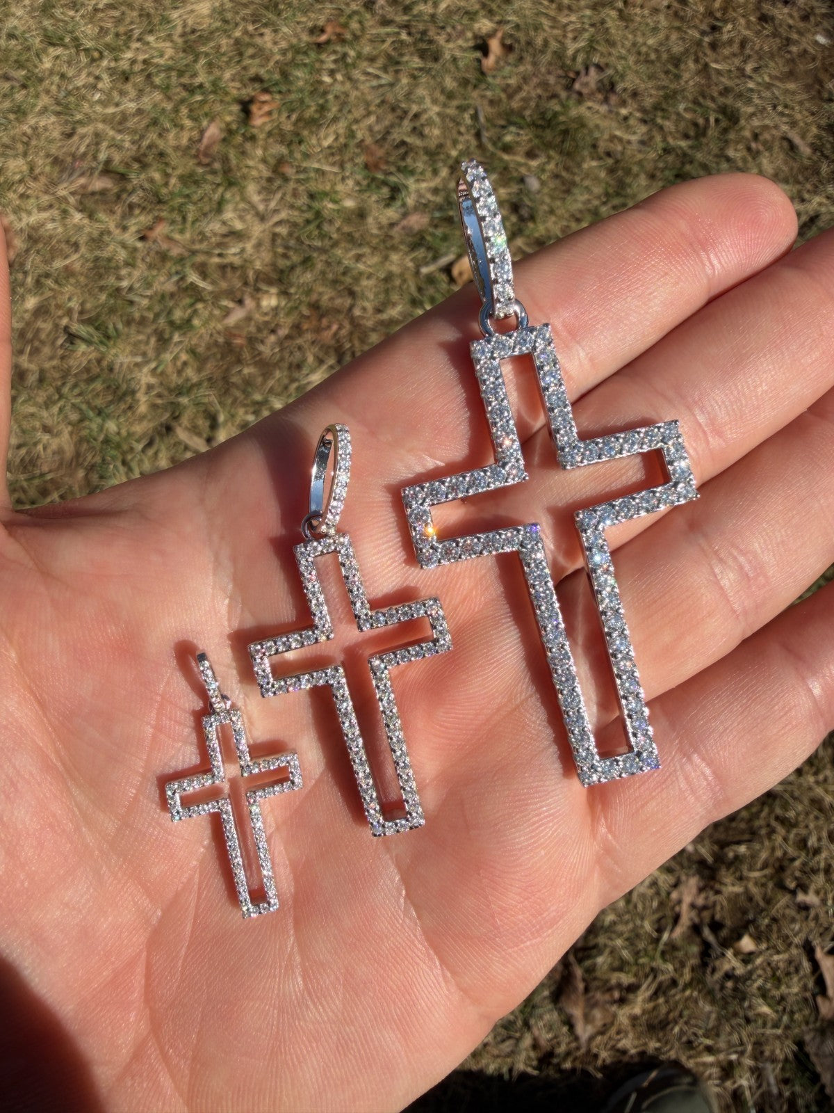 MOISSANITE Classic Cross Cutout Pendant - 925 Silver - 3 Sizes 1.33"-3"