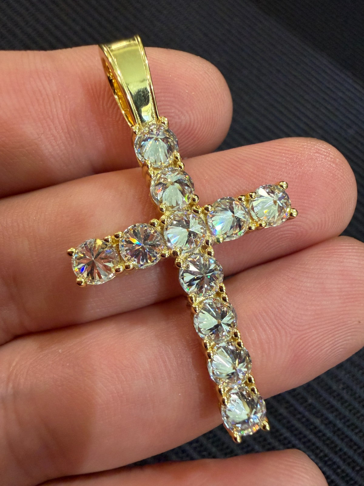 14k Gold Over 925 Silver Cross Iced Pendant Upside Down Set Reverse MOISSANITE
