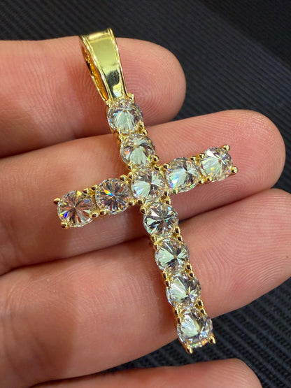 14k Gold Over 925 Silver Cross Iced Pendant Upside Down Set Reverse MOISSANITE