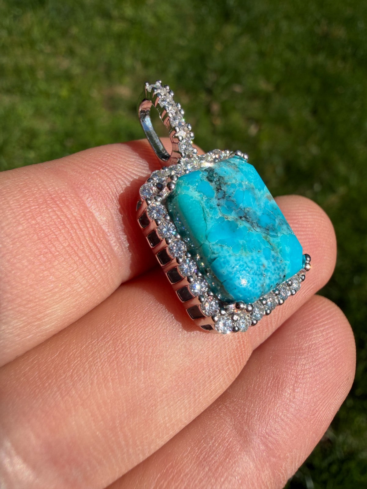 MOISSANITE Royalty Ocean Freeze Pendant - 925 Silver - Genuine Blue Turquoise Stone