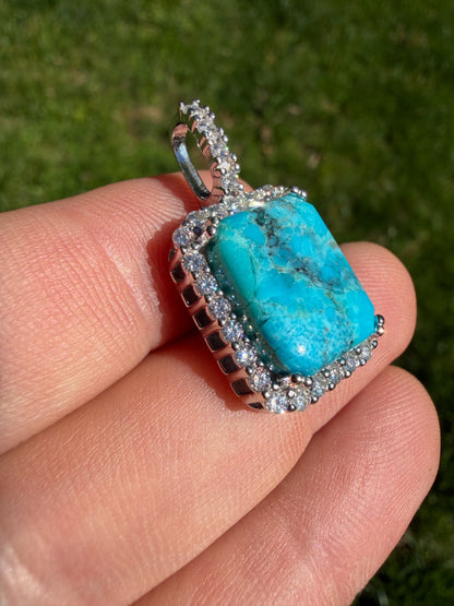 MOISSANITE Royalty Ocean Freeze Pendant - 925 Silver - Genuine Blue Turquoise Stone