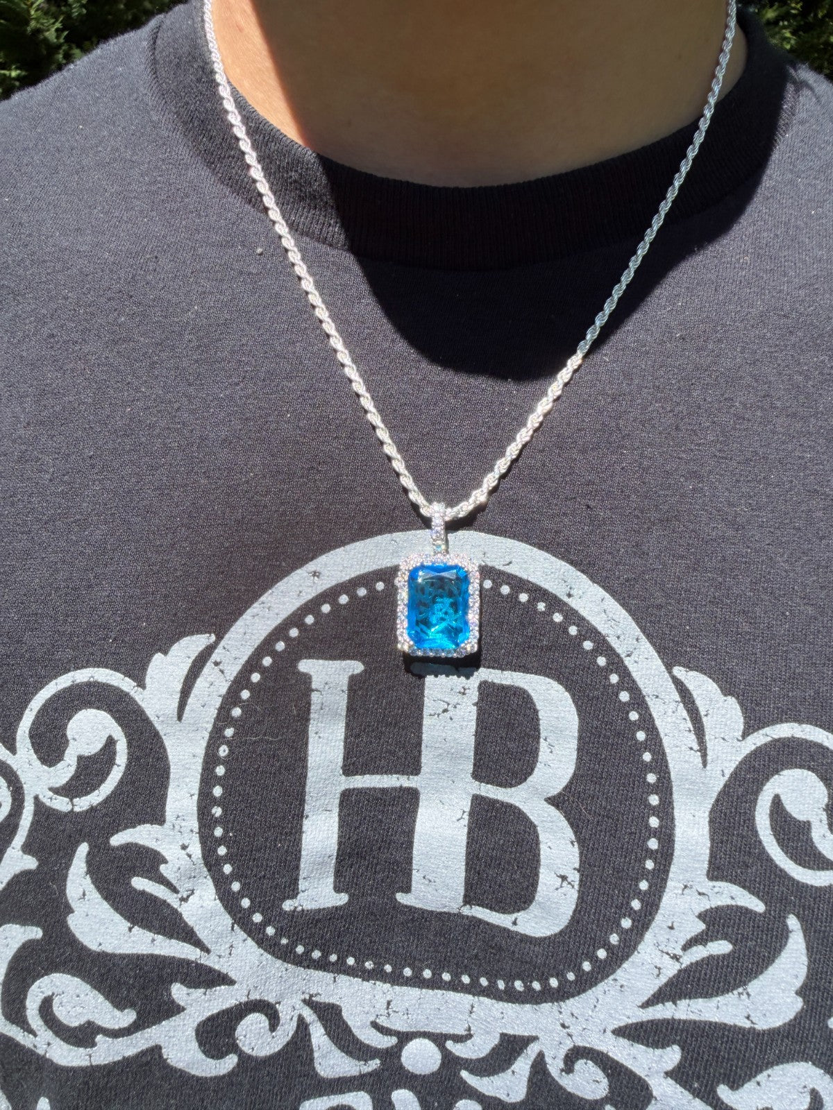 MOISSANITE Royalty Ocean Freeze Pendant - 925 Silver - Lab Aquamarine Stone
