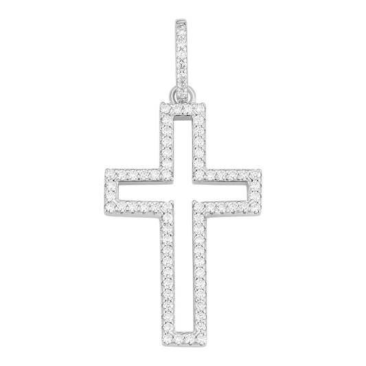 MOISSANITE Classic Cross Cutout Pendant - 925 Silver - 3 Sizes 1.33"-3"