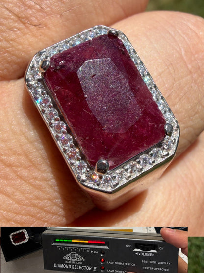 MOISSANITE Fortress Ring - 925 Silver - Genuine Red Ruby Stone