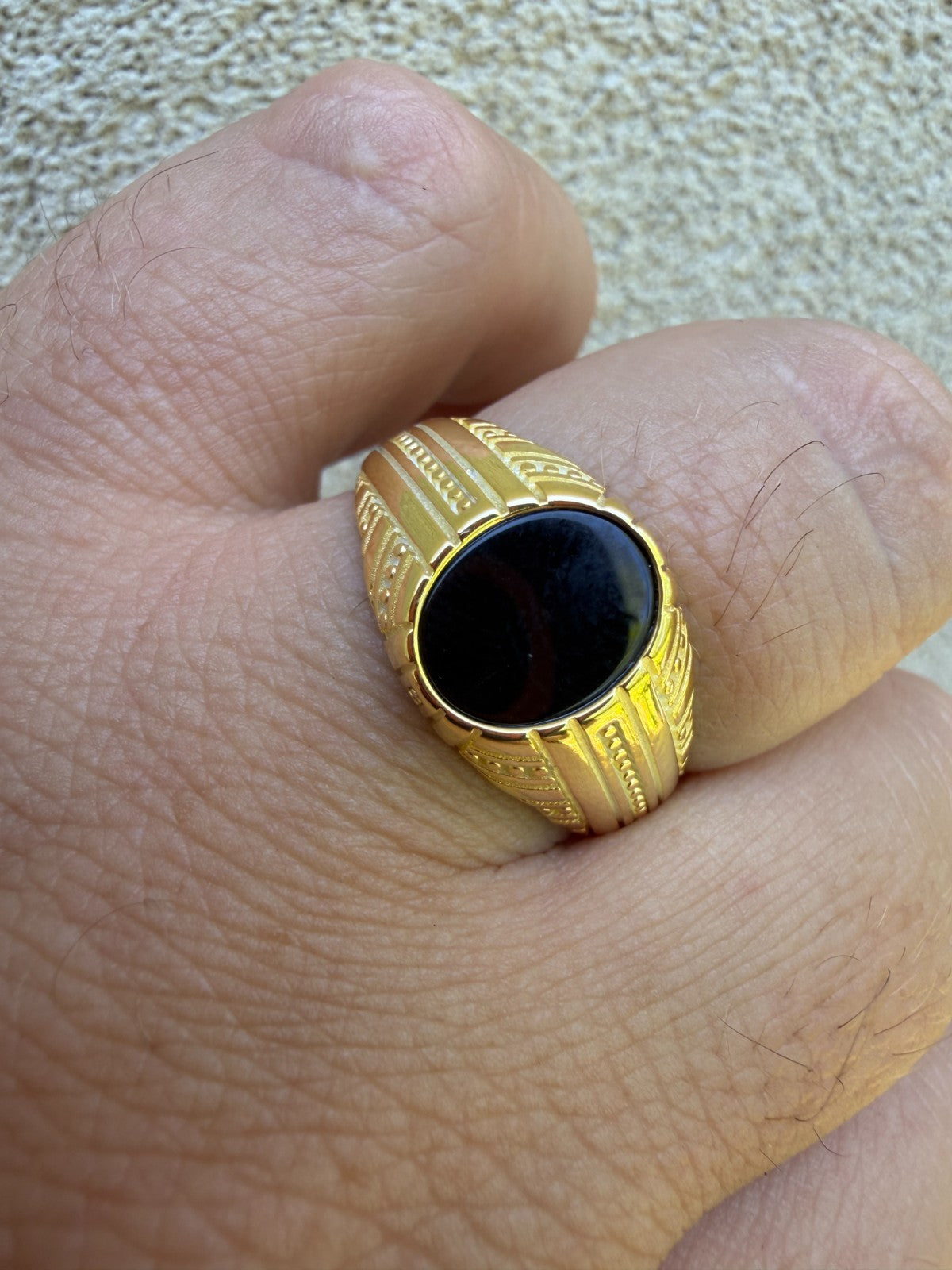 Navajo Tribe Ring - 14k Gold Vermeil 925 Silver - Genuine Black Onyx Stone