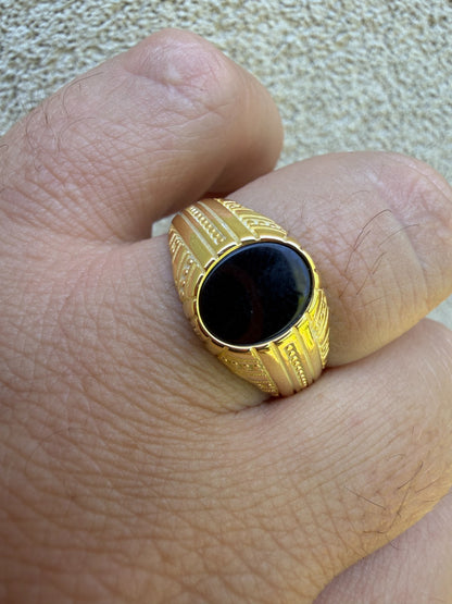 Navajo Tribe Ring - 14k Gold Vermeil 925 Silver - Genuine Black Onyx Stone