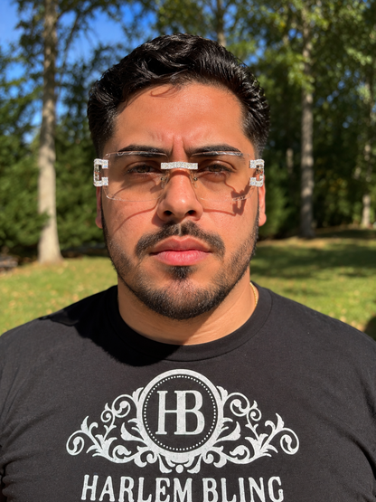MOISSANITE Baguette Custom Iced Out Sunglasses - 925 Silver Buffs - Clear