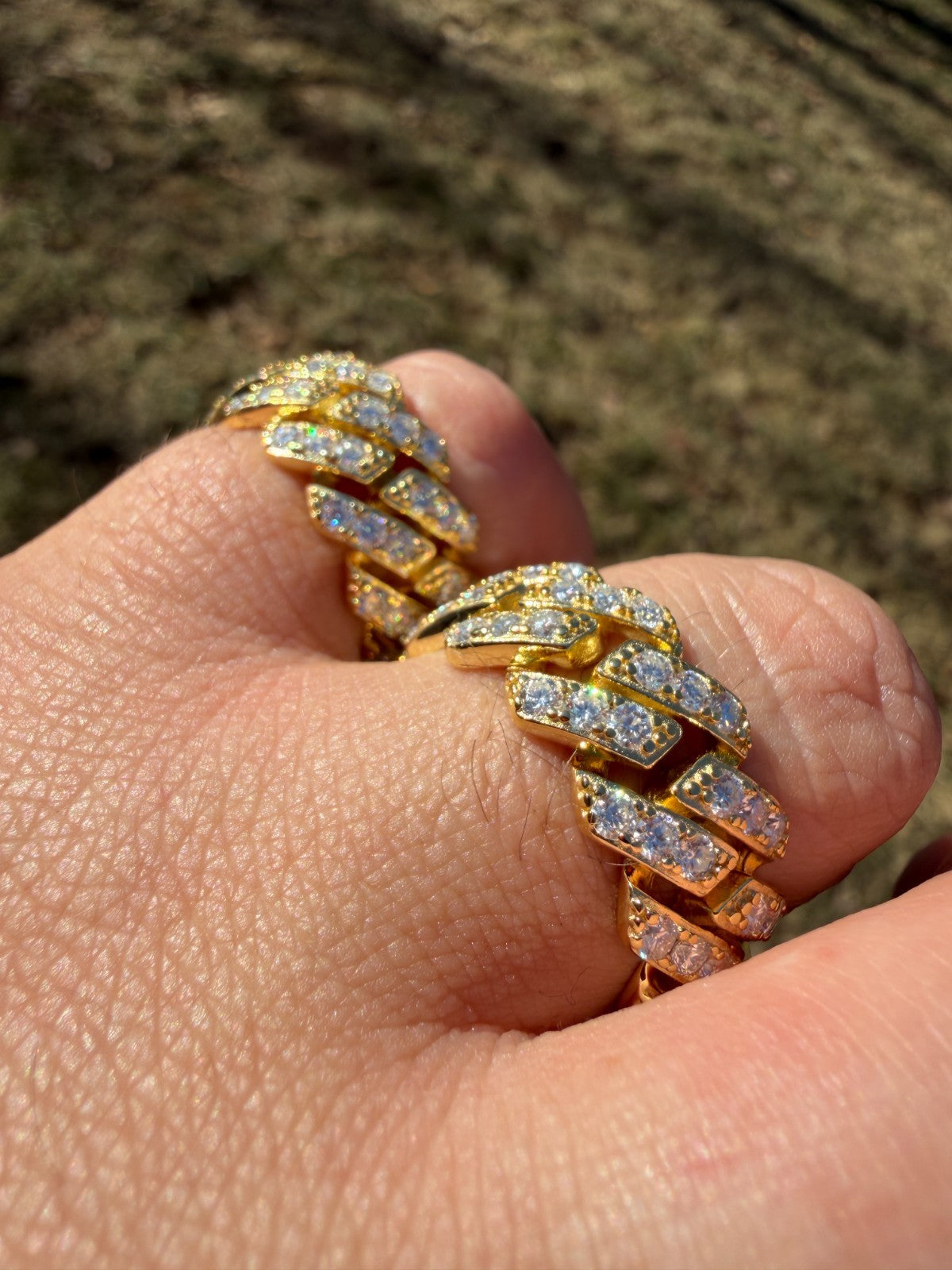 MOISSANITE 11.5mm Iced Out Prong Cuban Eternity Band Ring - 14k Gold Vermeil 925 Silver