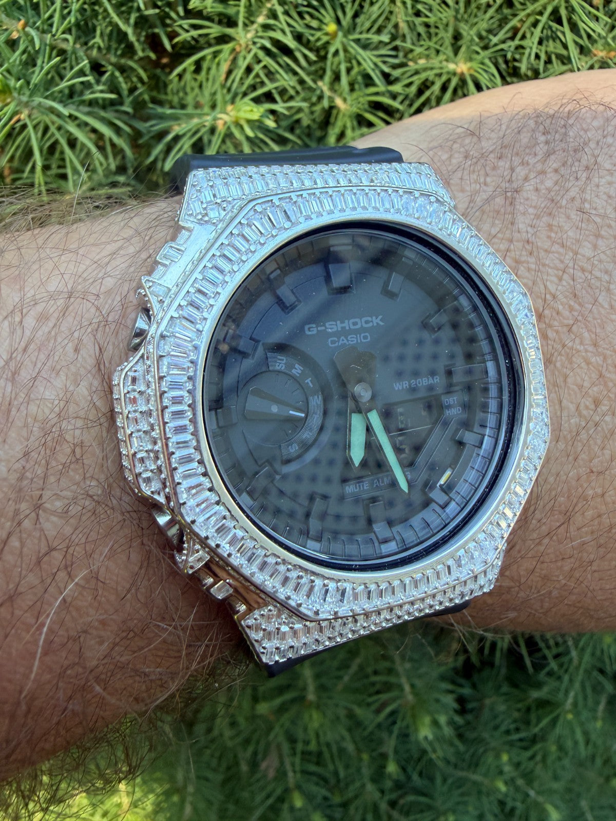 MOISSANITE Real 925 Silver Iced Baguette Casio G Shock GA-2100 Hip Hop Watch