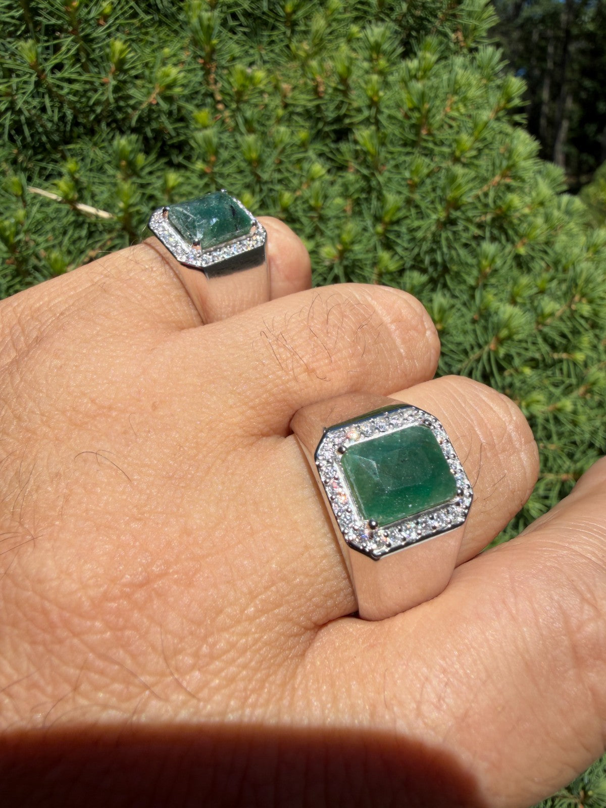 MOISSANITE Cardinal Crown Ring - 925 Silver - Genuine Green Emerald Stone