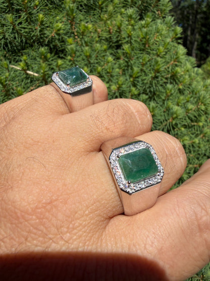 MOISSANITE Cardinal Crown Ring - 925 Silver - Genuine Green Emerald Stone