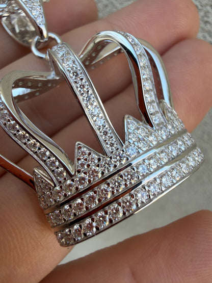 MOISSANITE Royalty Crown Pendant - 14k Yellow/Rose Gold Vermeil or 925 Silver - Large 2"