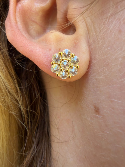 MOISSANITE Upside Down Reverse Set Cluster Iced Out Honeycomb Set Earrings - 14k Gold Vermeil 925 Silver - 6mm -11mm