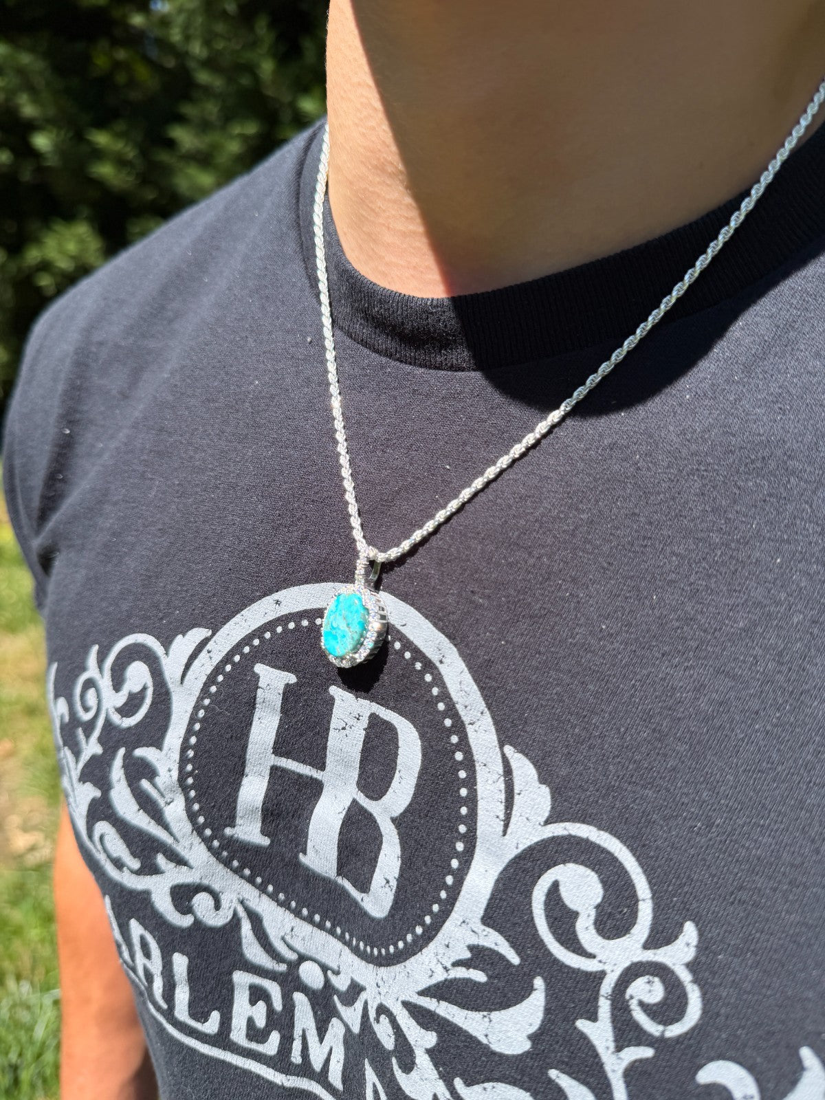 MOISSANITE Royalty Ocean Freeze Pendant - 925 Silver - Oval Genuine Blue Turquoise Stone