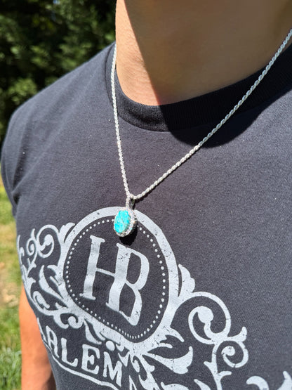 MOISSANITE Royalty Ocean Freeze Pendant - 925 Silver - Oval Genuine Blue Turquoise Stone