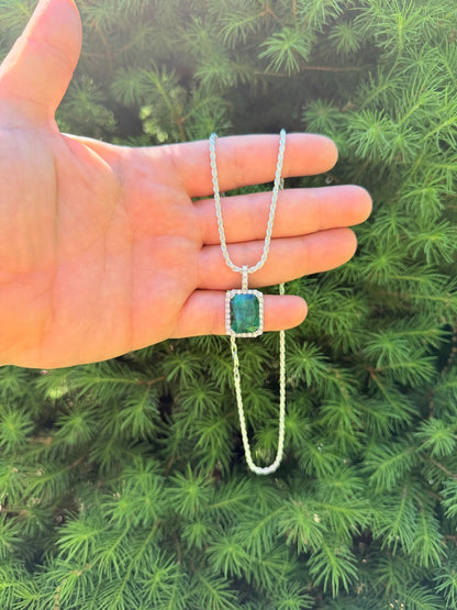 MOISSANITE Royalty Green Phantom Pendant - 925 Silver - Green Emerald Stone