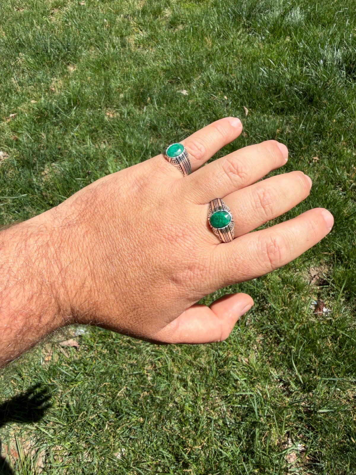 Royal Dynasty Ring - 925 Silver Oxidized - Genuine Green Emerald Stone