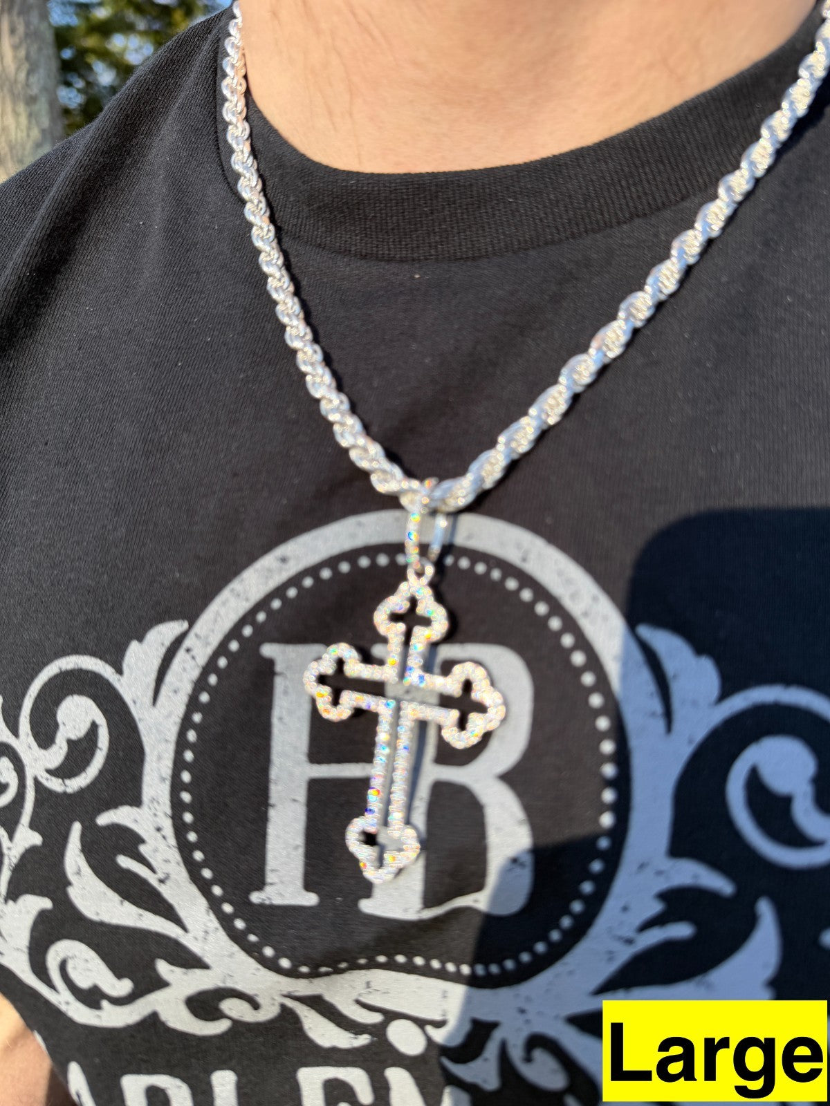 MOISSANITE Gothic Cross Cutout Pendant - 925 Silver - 3 Sizes 1.33"-3"