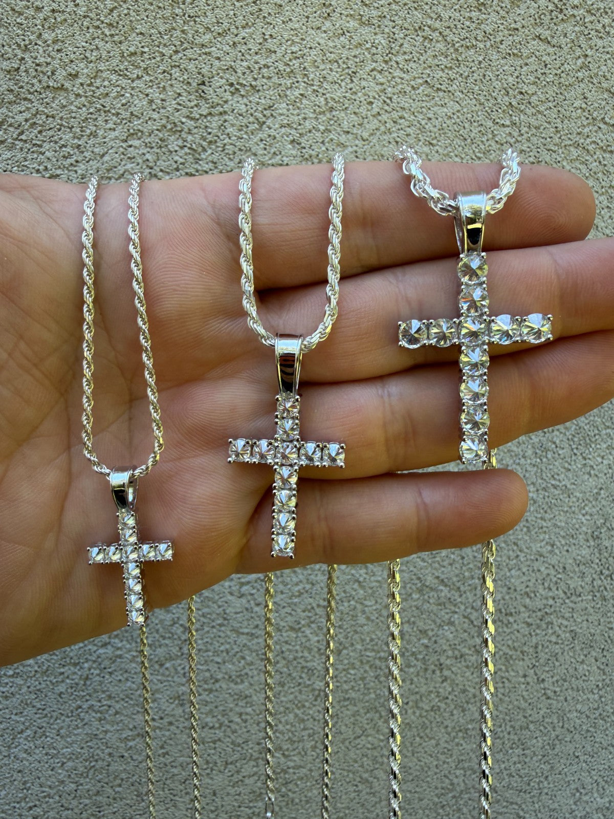 Real 925 Silver Cross Iced Pendant Upside Down Set Reverse MOISSANITE Necklace
