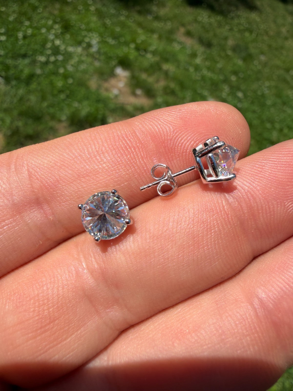 MOISSANITE Upside Down Reverse Set Pushback Stud Earrings - 925 Silver - 5mm-8mm - 1-4ct