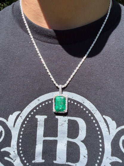 MOISSANITE Royalty Green Phantom Pendant - 925 Silver - Green Emerald Stone