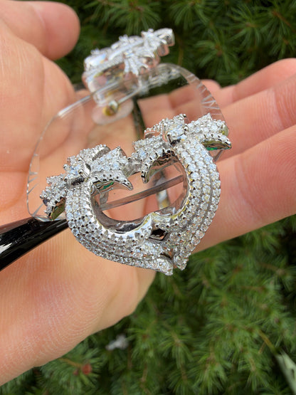 MOISSANITE Hearts Chrome Cross Iced Out Sunglasses - 925 Silver Buffs - Clear