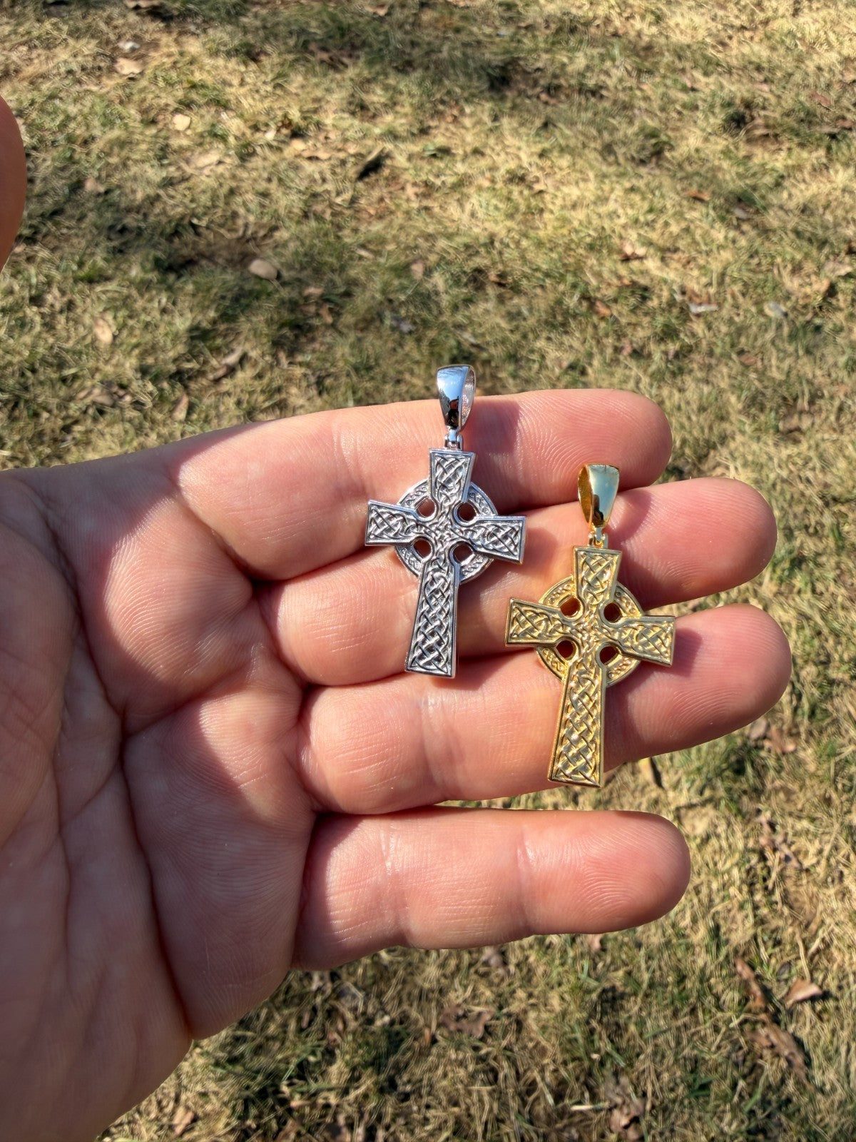 Handmade Viking Celtic Cross Pendant - 14k Gold Vermeil 925 Silver - Medium 1.75"