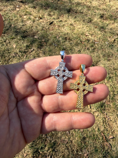 Handmade Viking Celtic Cross Pendant - 14k Gold Vermeil 925 Silver - Medium 1.75"