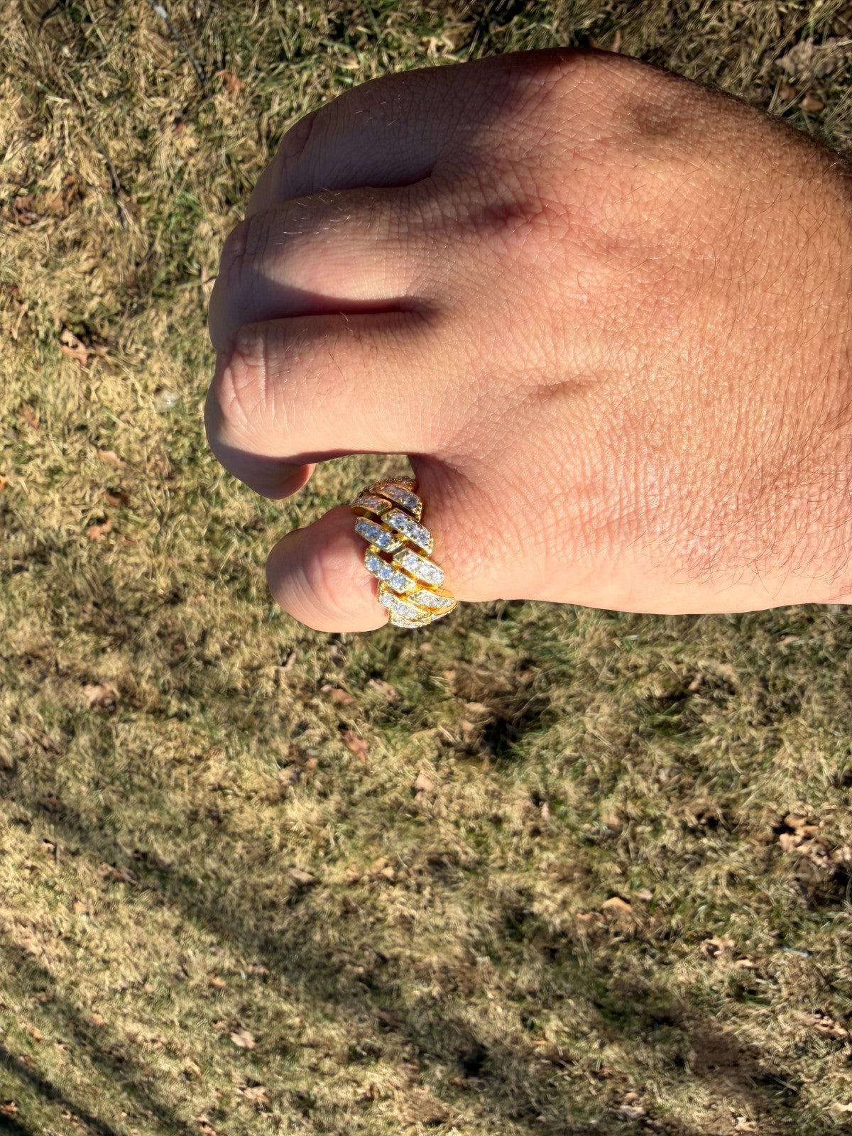 MOISSANITE 11.5mm Iced Out Prong Cuban Eternity Band Ring - 14k Gold Vermeil 925 Silver