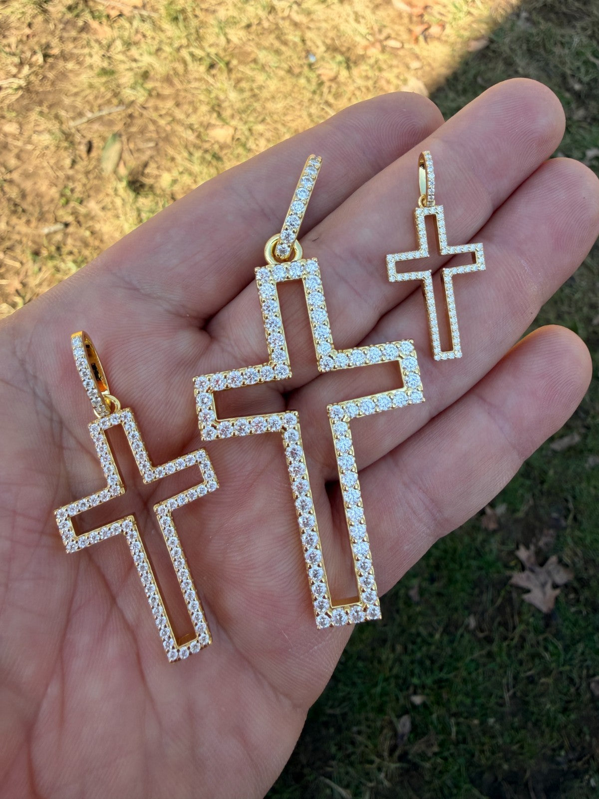 MOISSANITE Classic Cross Cutout Pendant - 14k Gold Vermeil 925 Silver - 3 Sizes 1.33"-3"