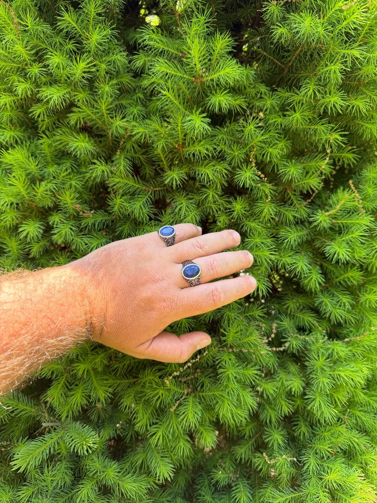 Columbian King Ring - 925 Silver Oxidized - Genuine Blue Sapphire Stone