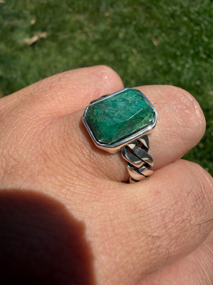 Havana Cuban Ring - 925 Silver - Genuine Green Emerald Stone