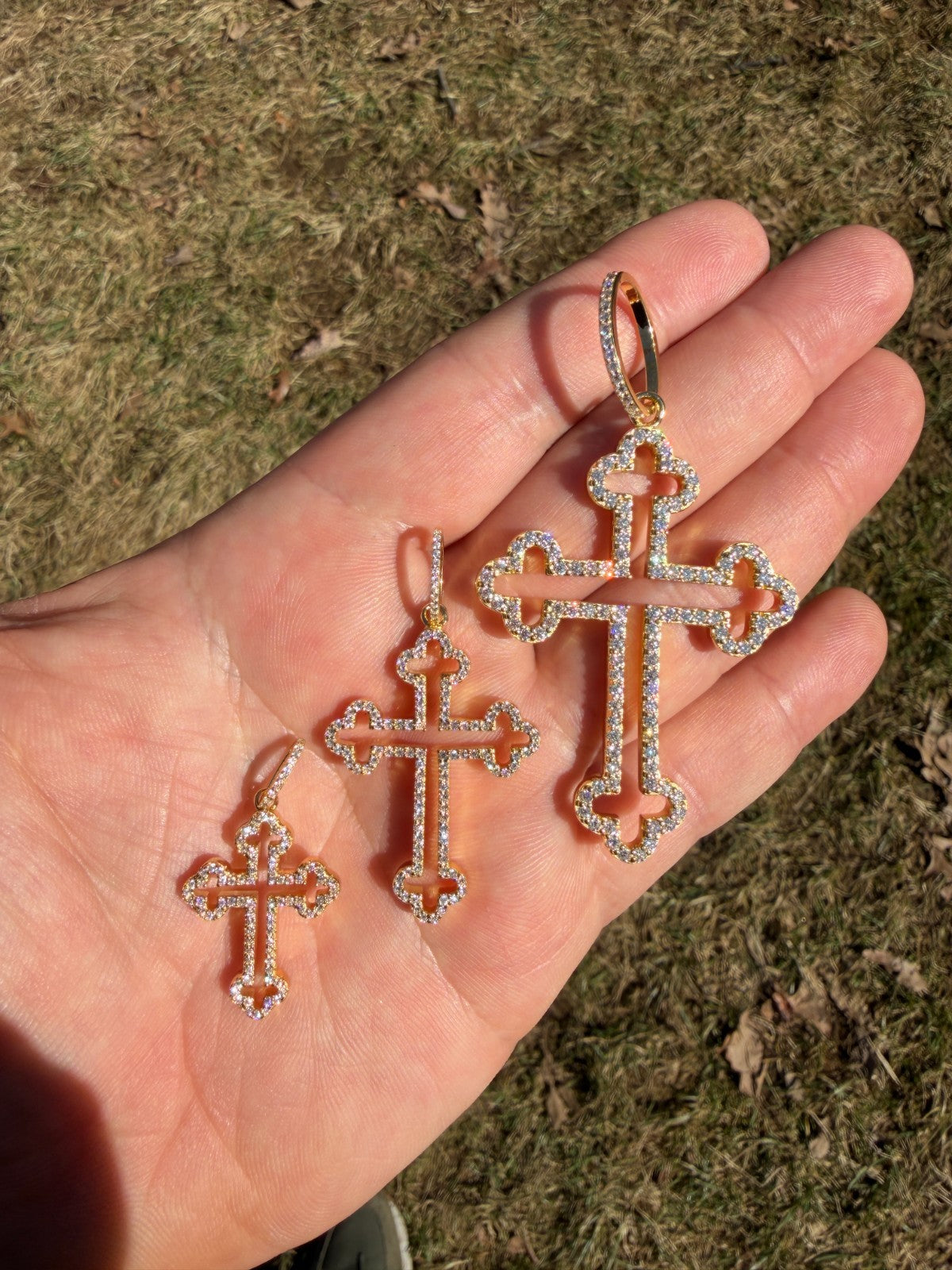 MOISSANITE Gothic Cross Cutout Pendant - 14k Gold Vermeil 925 Silver - 3 Sizes 1.33"-3"