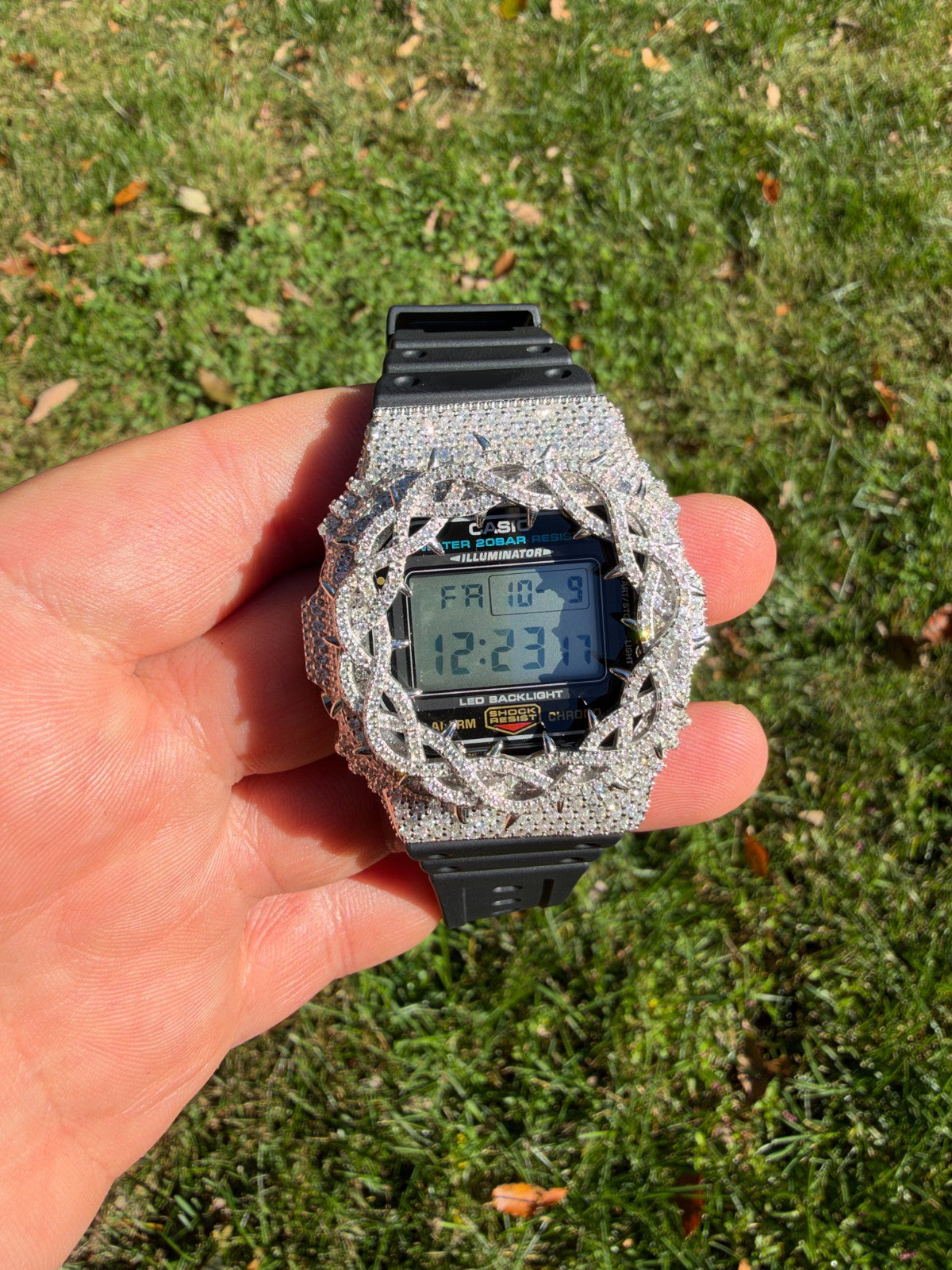 MOISSANITE Real 925 Silver Iced Casio G Shock DW-5600UE Crown of Thorns Watch