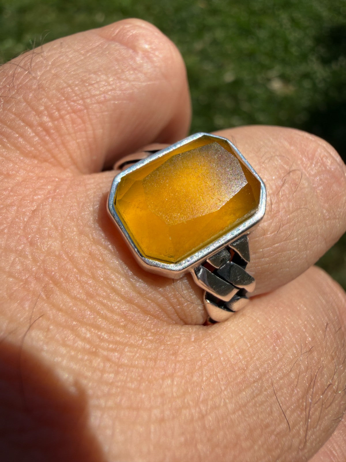 Havana Cuban Ring - 925 Silver - Genuine Yellow Sapphire Stone