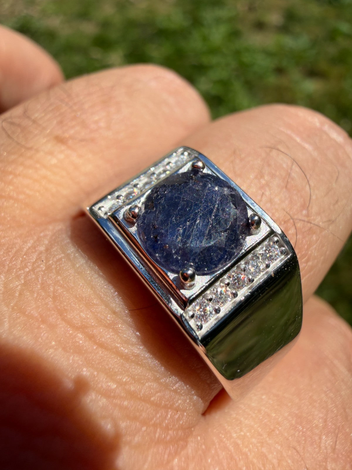 MOISSANITE Monarch Ring - 925 Silver - Genuine Blue Sapphire Stone