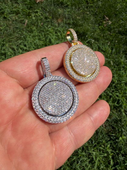MOISSANITE Round Spinner Pendant - 14k Yellow Gold Vermeil Or 925 Silver - Medium 1.75"