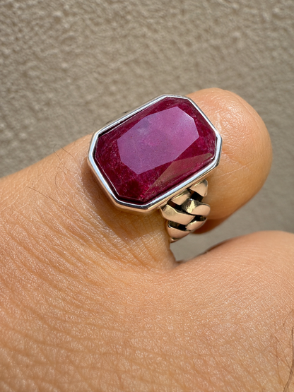 Havana Cuban Ring - 925 Silver - Genuine Red Ruby Stone